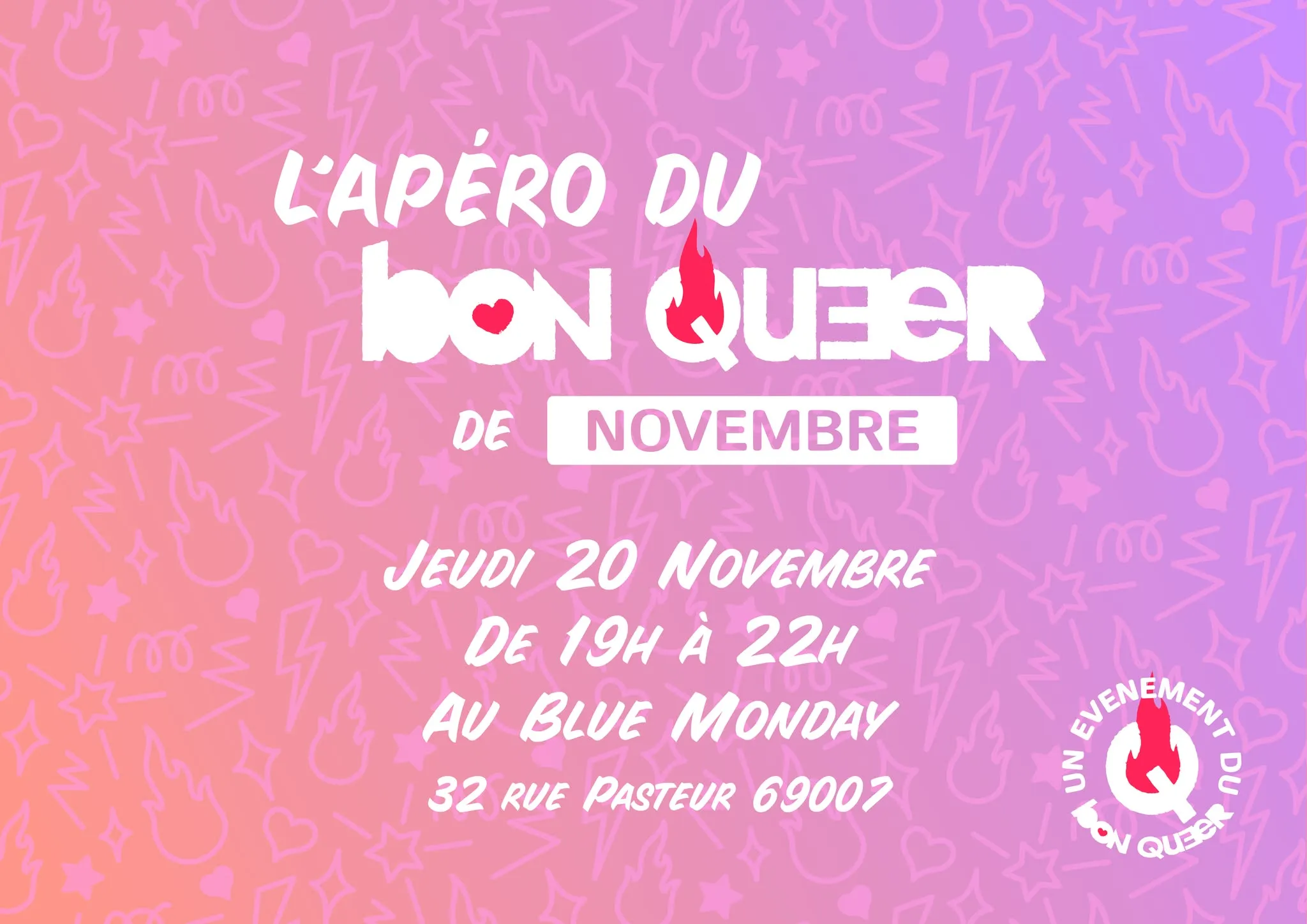 L'APERO du BON QUEER de novembre au BLUE MONDAY (LYON 7)