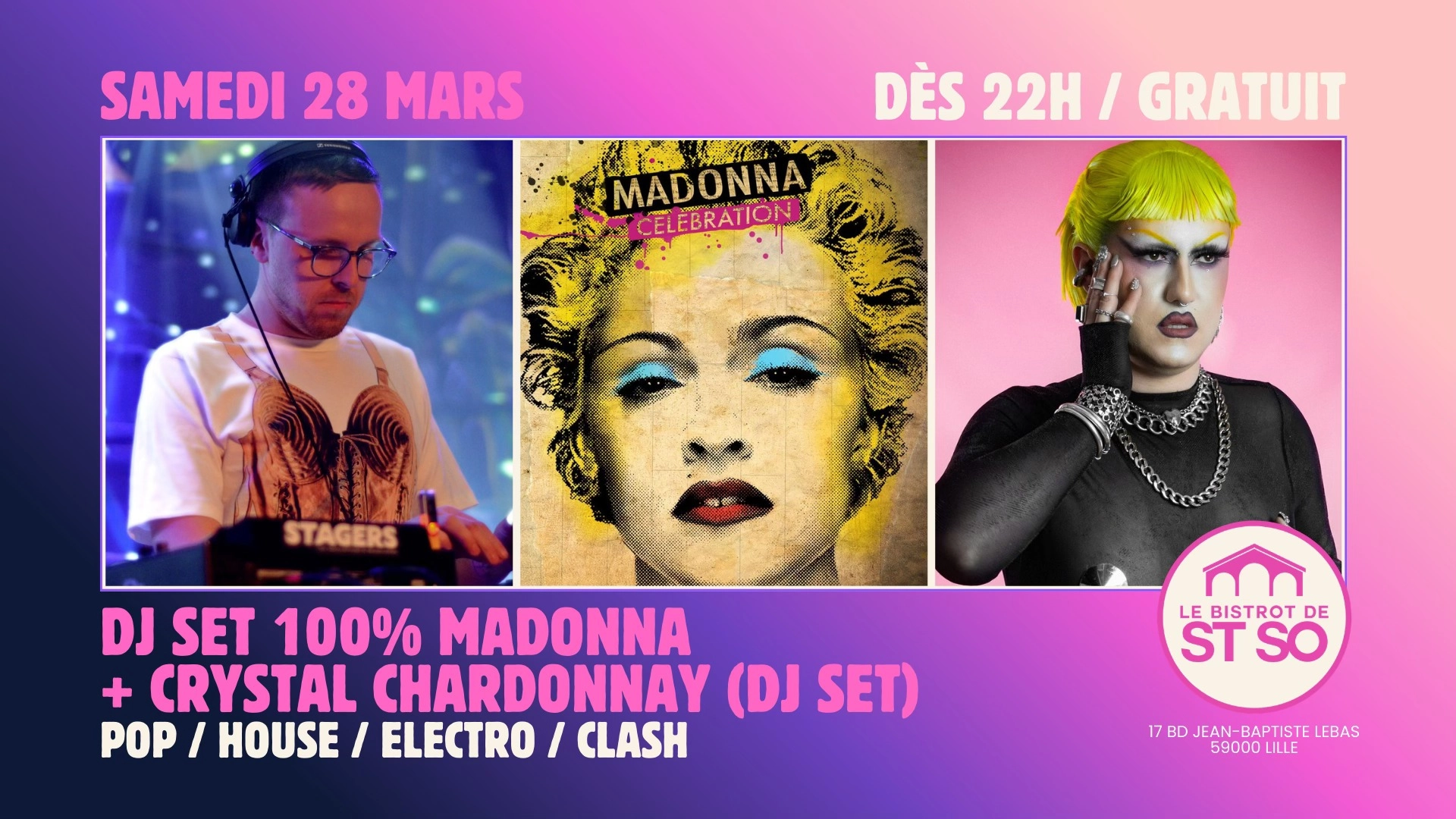 💖 100% MADONNA + CRYSTAL CHARDONNAY (DJ SET) 💖 GRATUIT (22H00)