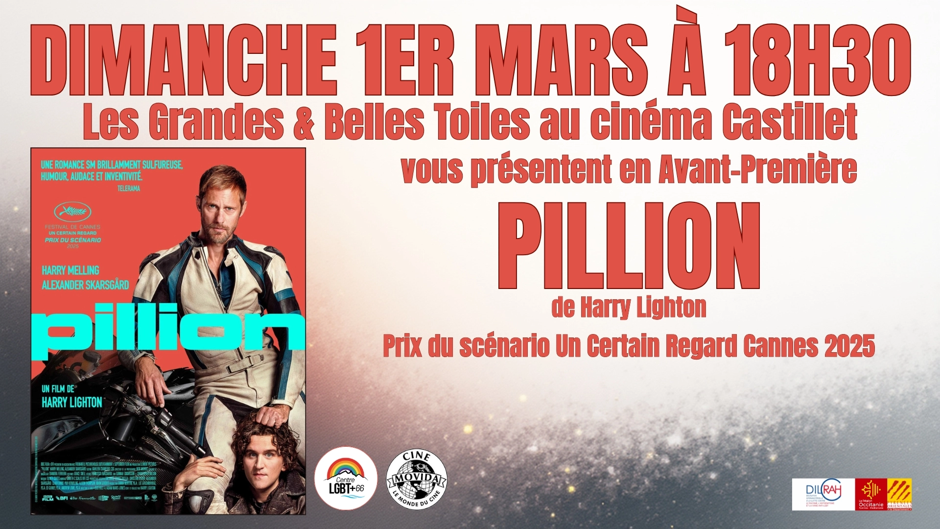 Avant-premi&egrave;re PILLION dimanche 1er mars au cin&eacute;ma Castillet