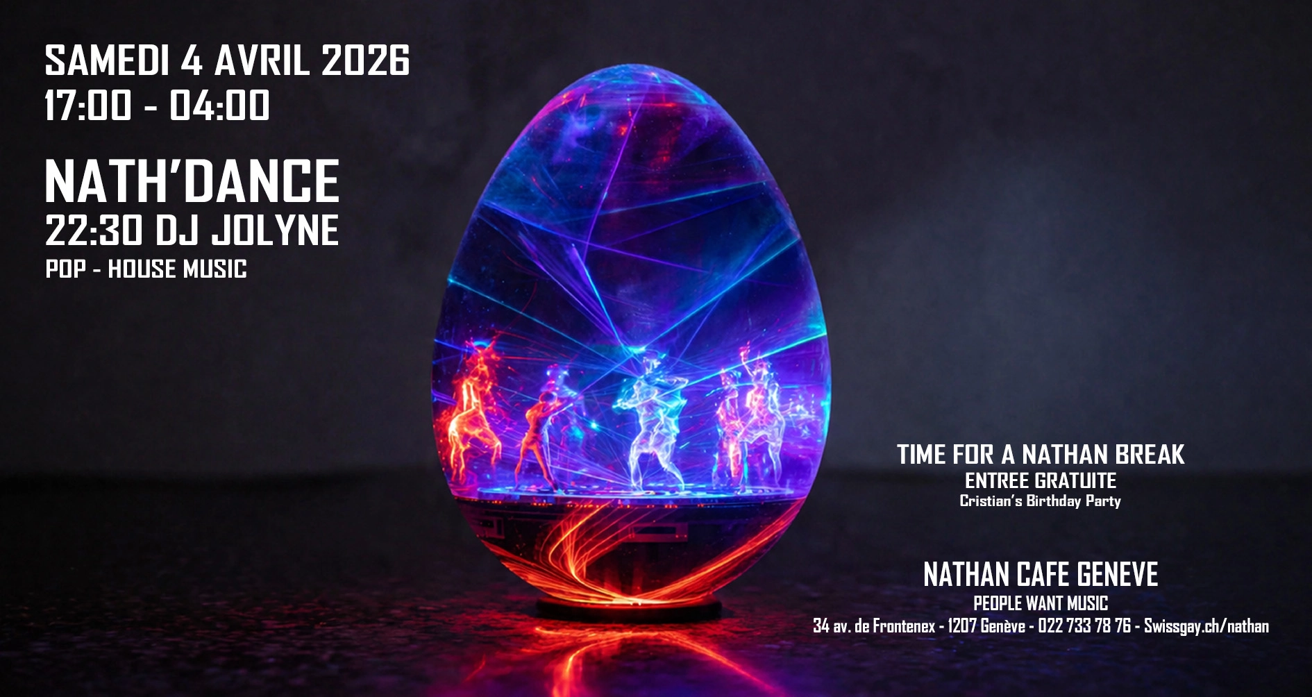 Nathan Café Genève - Nath'Dance - Ce samedi 4 avril 2026 - 17h à 04h !