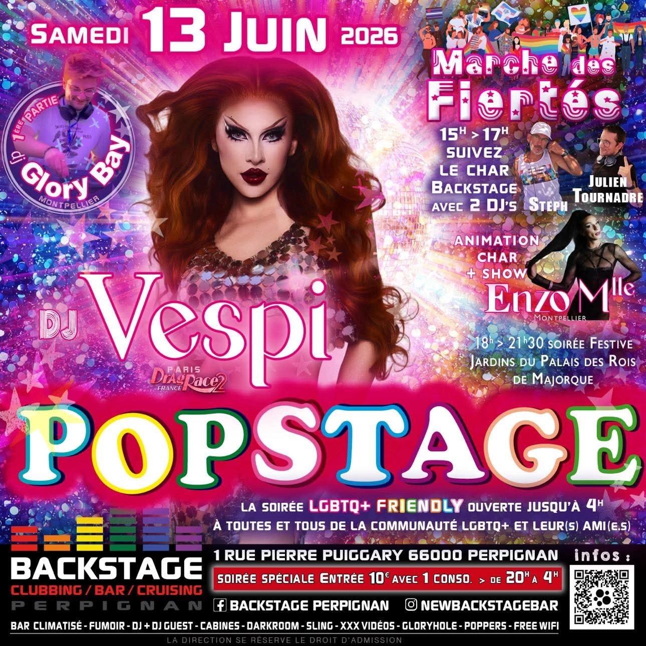 POPSTAGE - VESPI DjGuest - GLORY BAY WarmUp - ENZO MLLE DragShow